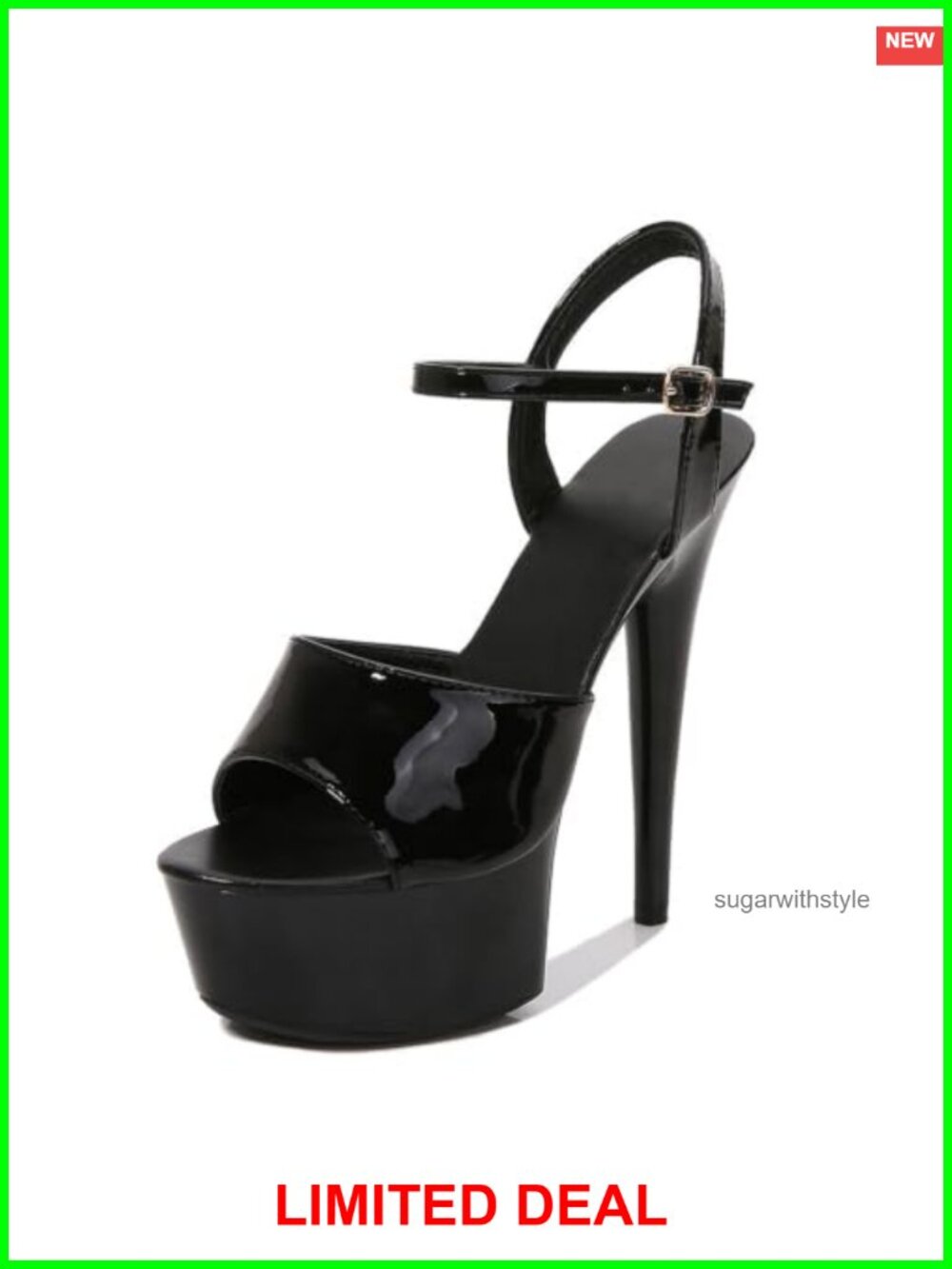 Platform Stiletto Heels Ankle Strap Peep Toe Sandals Glossy Leather